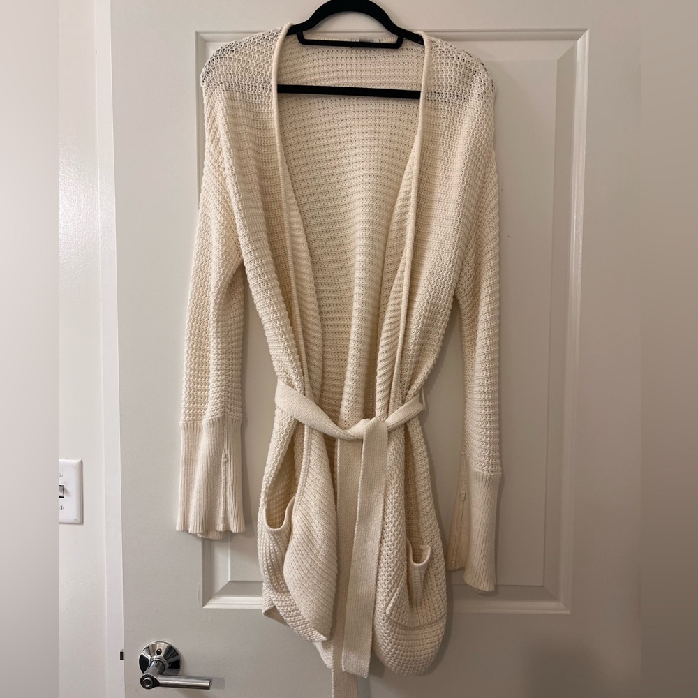 Garnet Hill Tie-Front Cardigan Sweater - Cream, Small